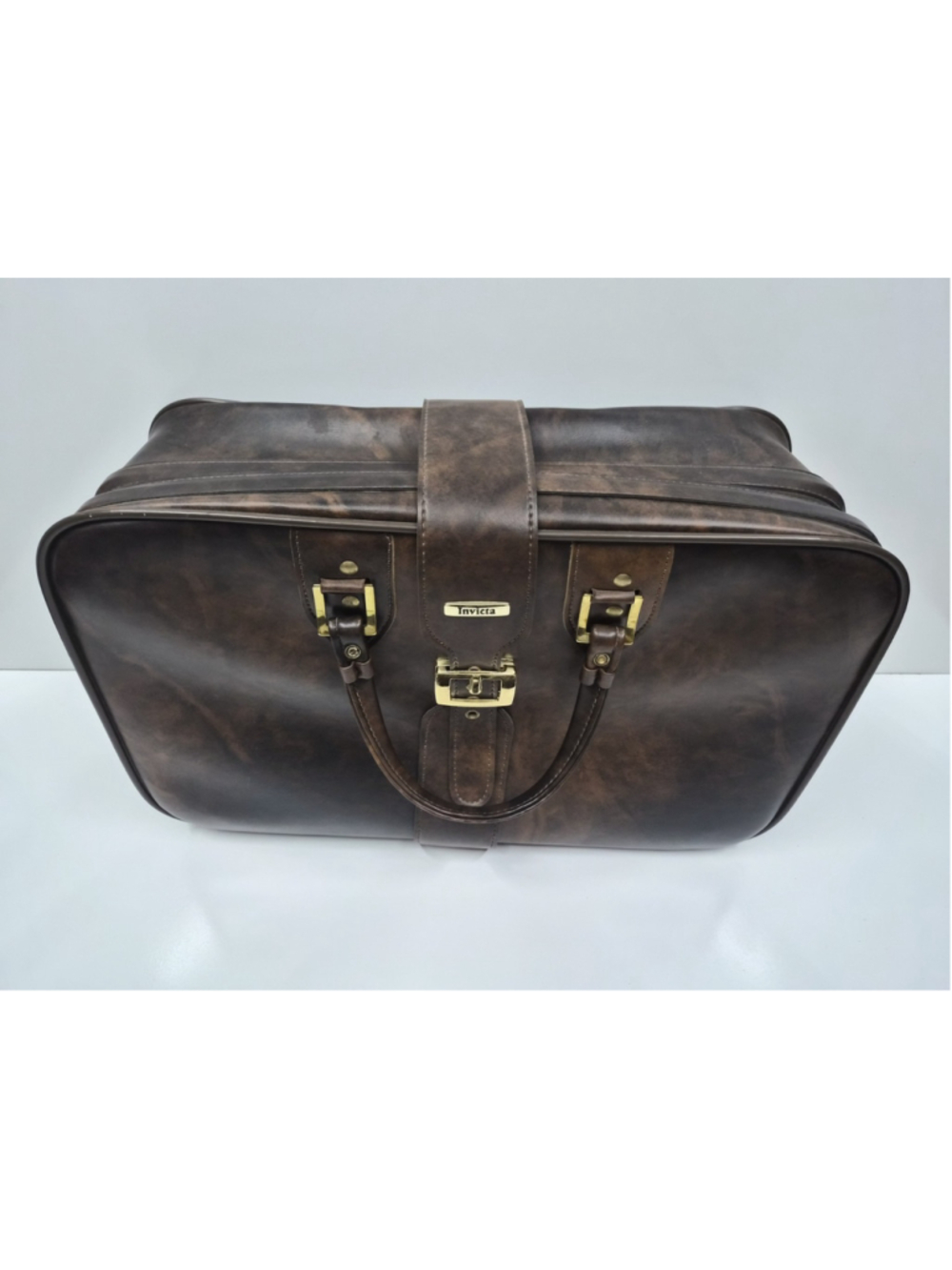 Vintage Invicta Leather Carry On Luggage Bag Brown Weekender Travel Suitcase - Picture 3 of 16